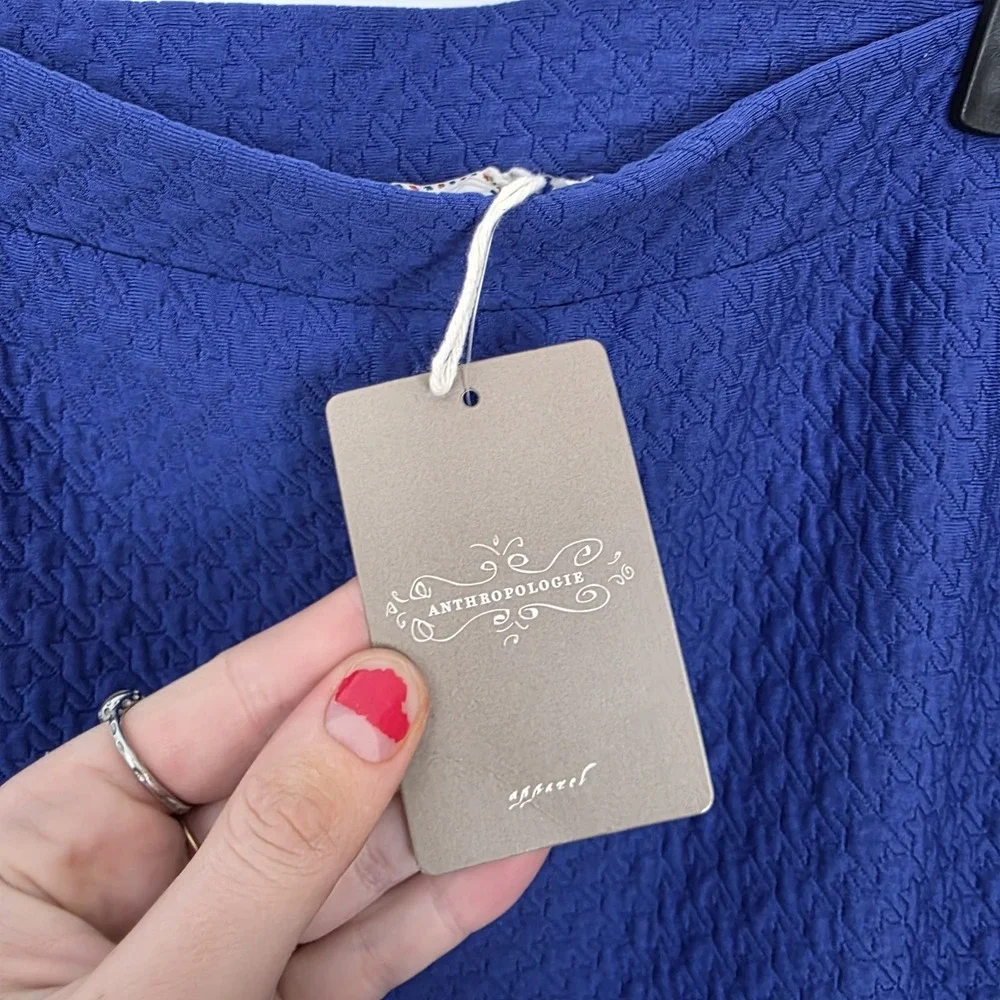 Anthropologie Postage Stamp Blue Textured‎ Flounce Flirty Mini Skirt Size Medium